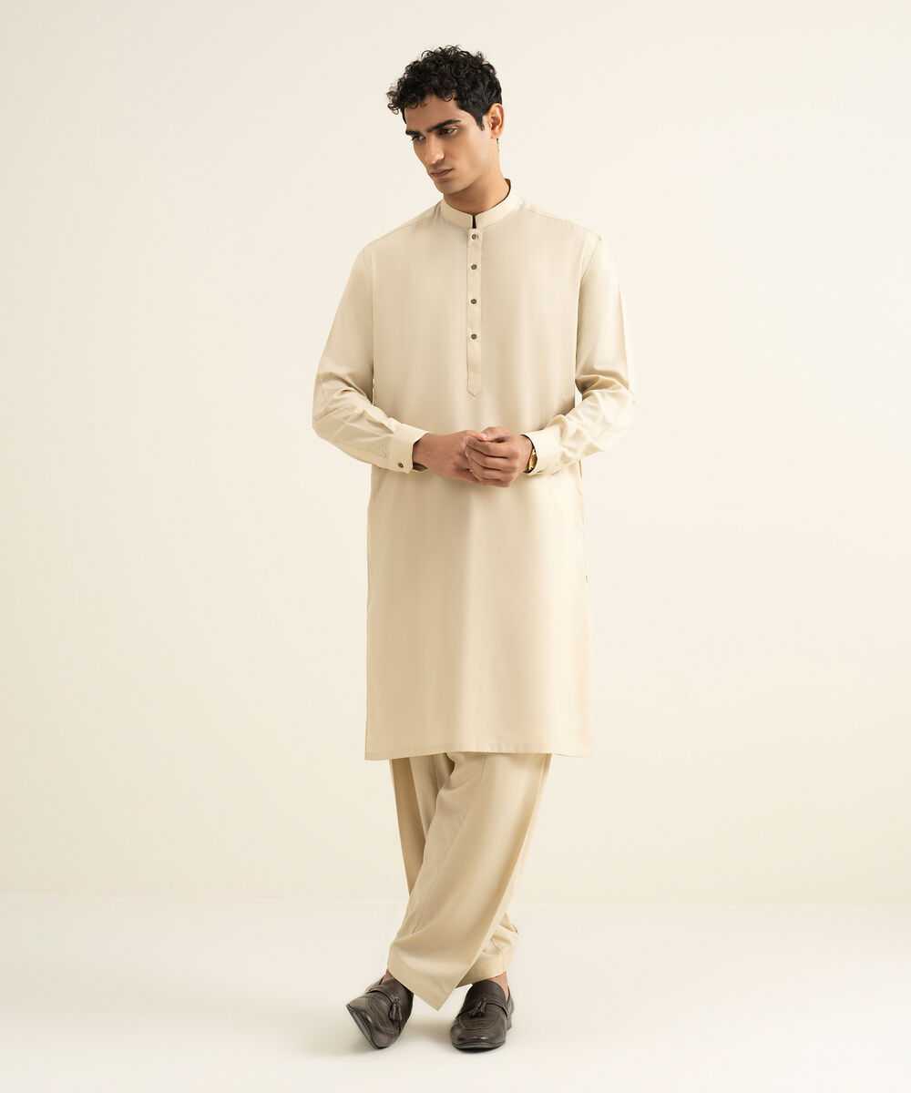 Men's Stitched Beige Kurta Shalwar