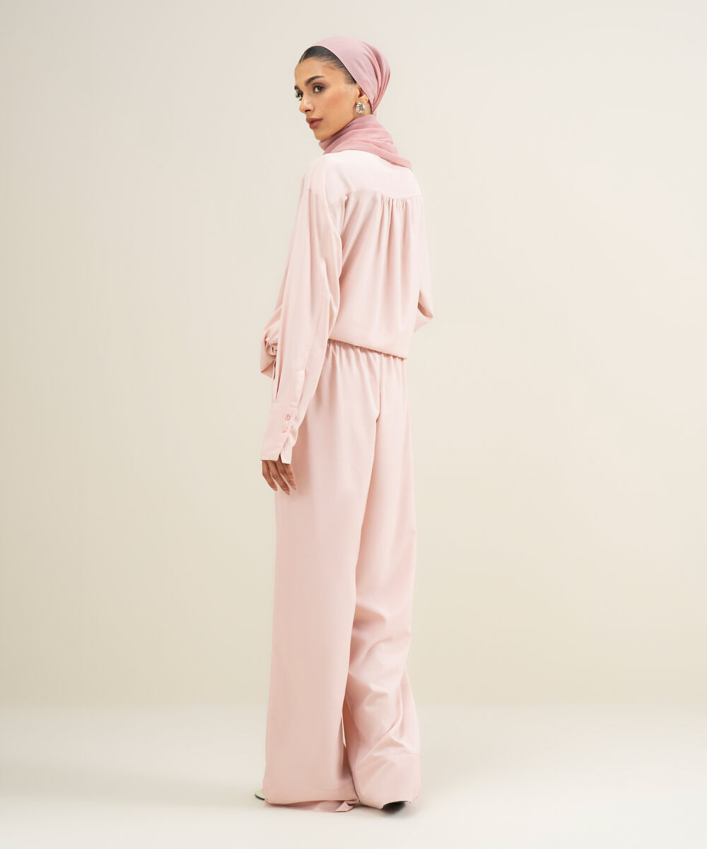 Women's Pink Viscose Blend Trousers