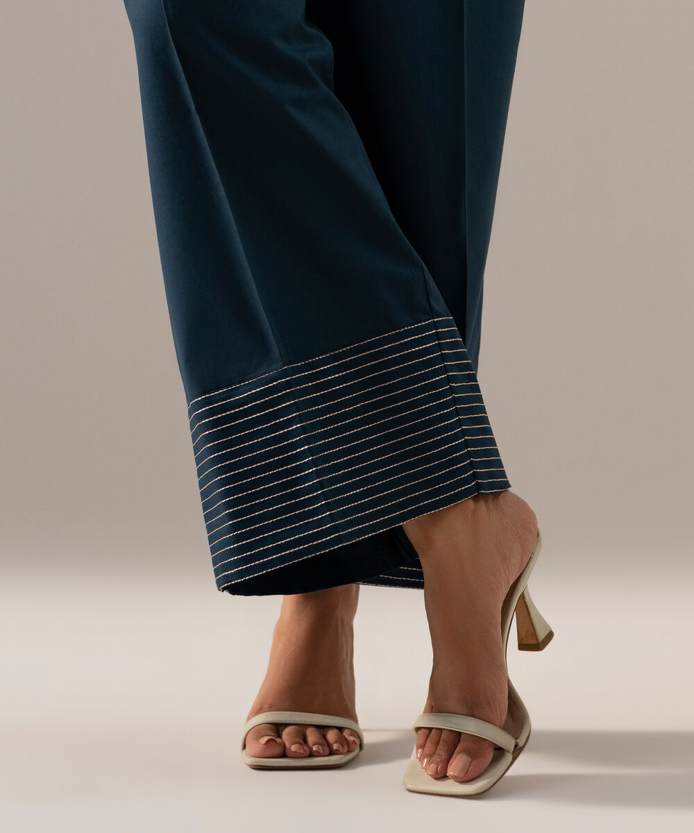 Women's RTW Cambric Solid Teal Farshi Shalwar