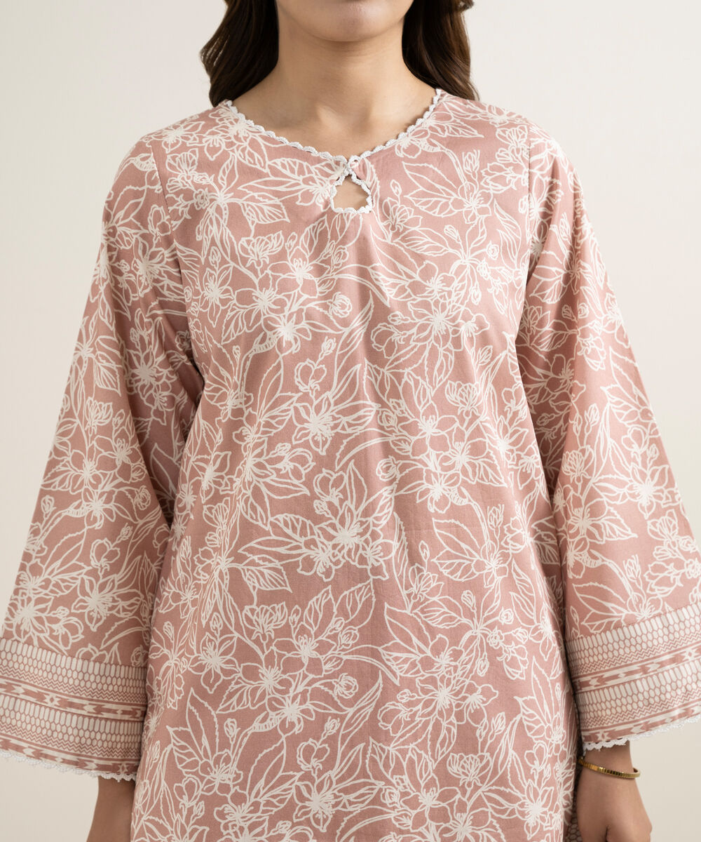 Women's Unstitched Lawn Printed Pink 2 Piece Suit