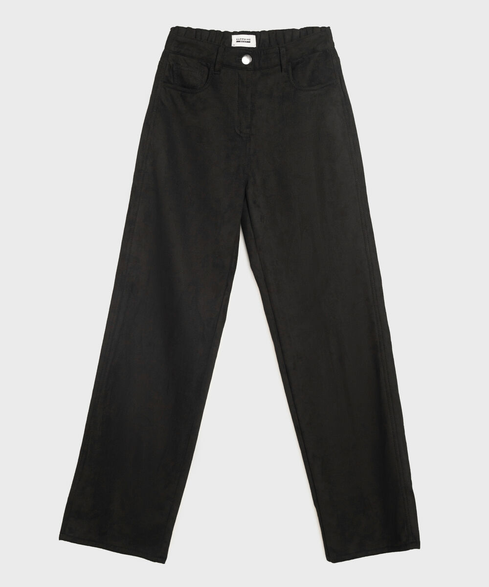 Women's Western Wear Black Faux Suede Straight Trousers