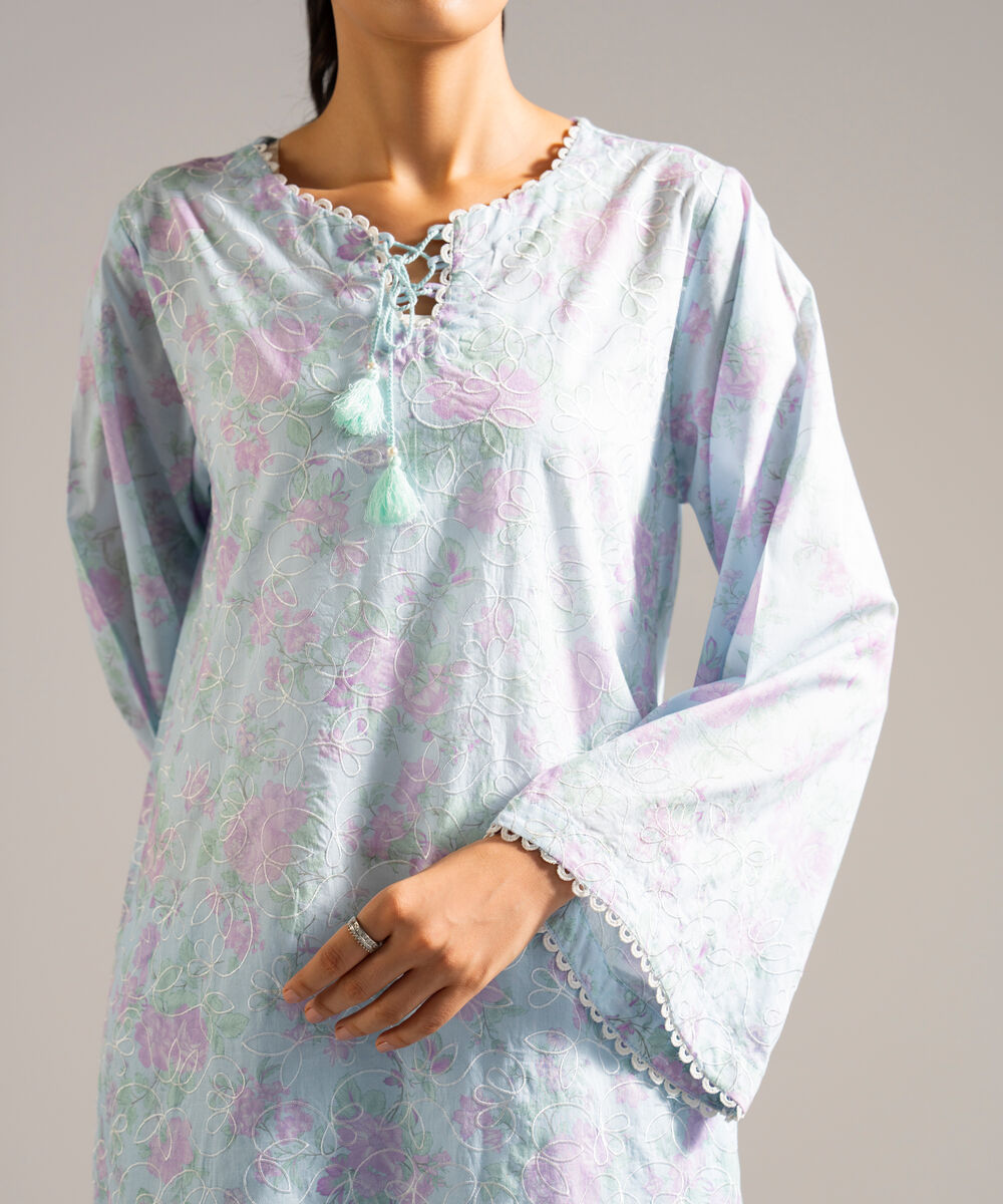 Women's RTW Lawn Embroidered Blue 2 Piece Suit