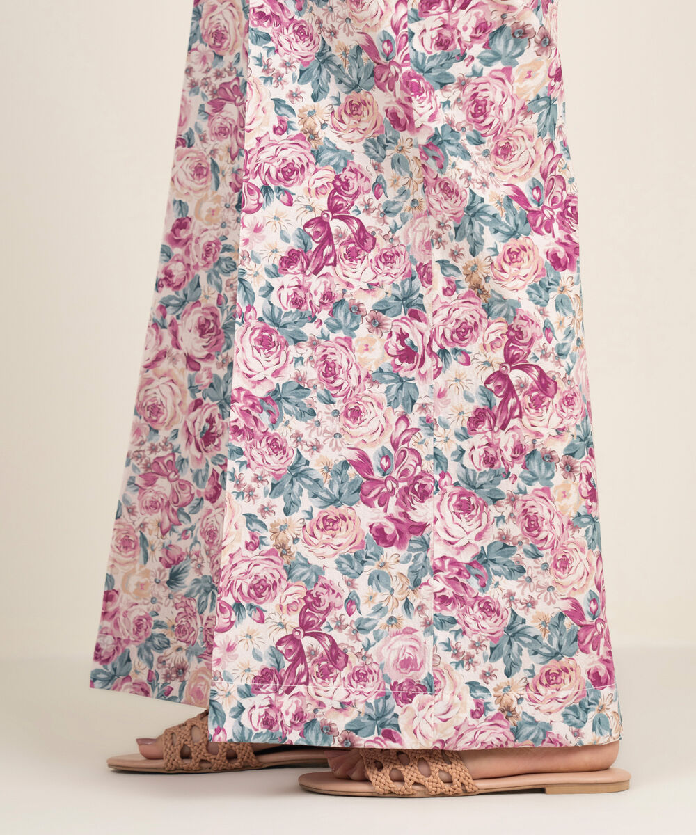 Women's RTW Seersucker Printed Pink Flared Pants