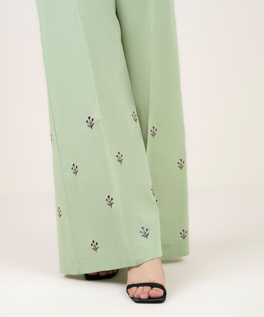 Women's RTW Cambric Embroidered Green Flared Pants