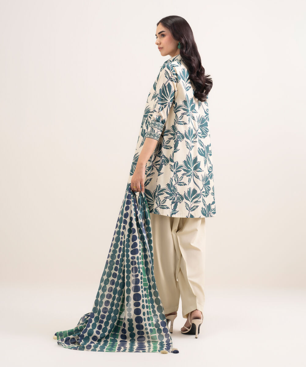 Women's Unstitched Lawn Printed Green 3 Piece Suit