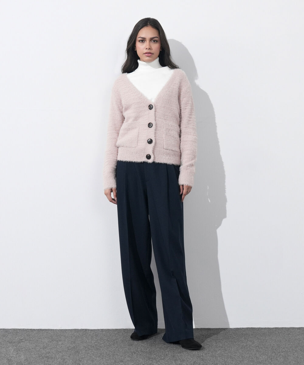 Women's Western Wear Powder Pink Fuzzy Knit Cardigan