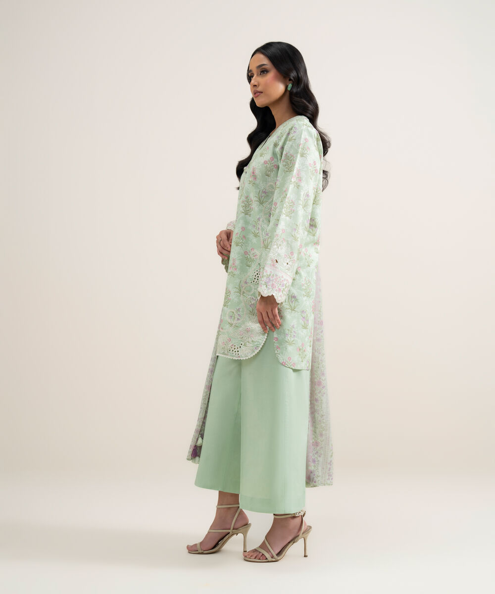Women's Unstitched Lawn Embroidered Light Mint 3 Piece Suit