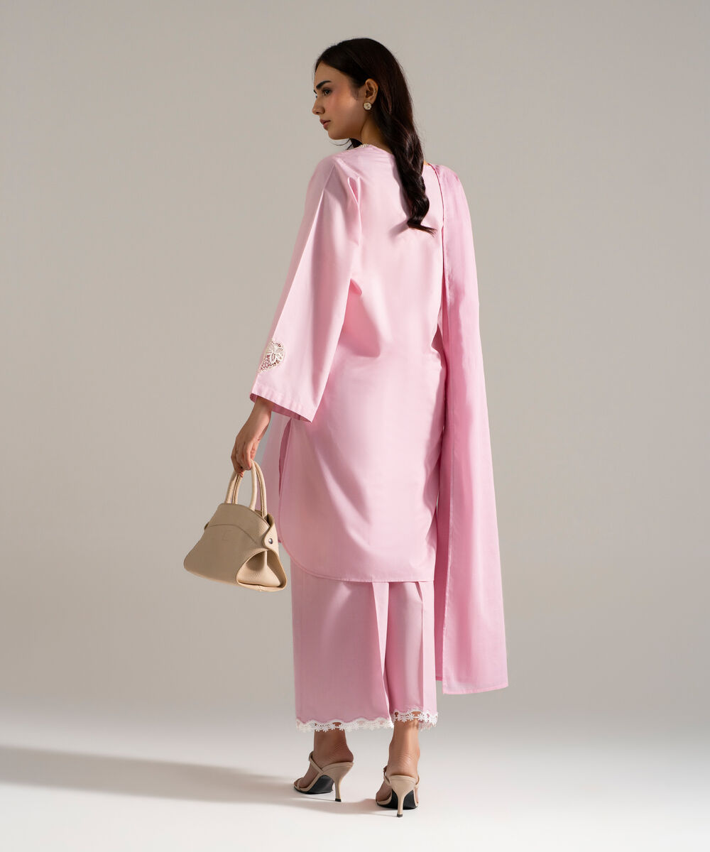 Women's RTW Cambric Printed Pink 3 Piece Suit
