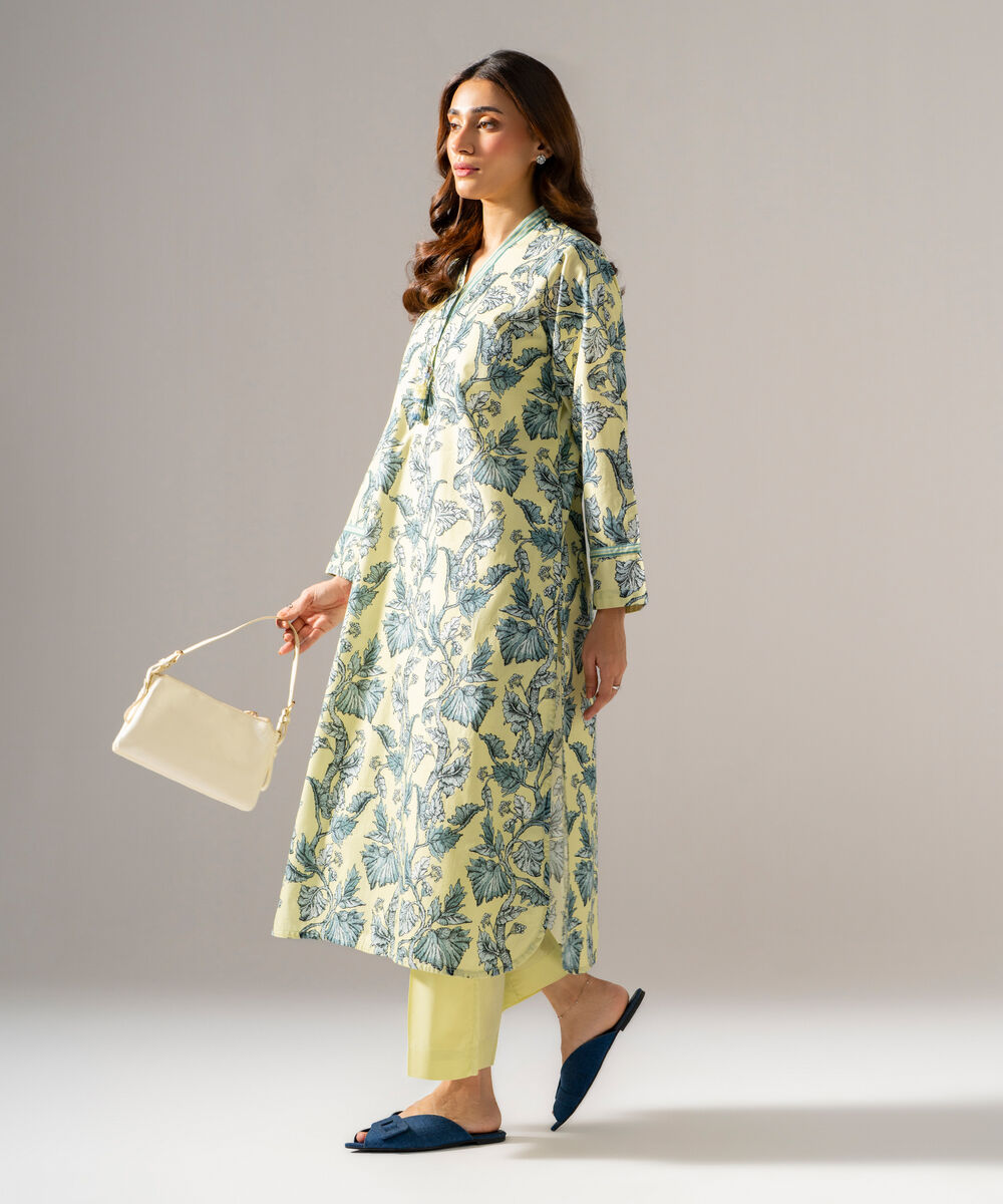 Women's RTW Cambric Printed Pale Yellow Straight Shirt