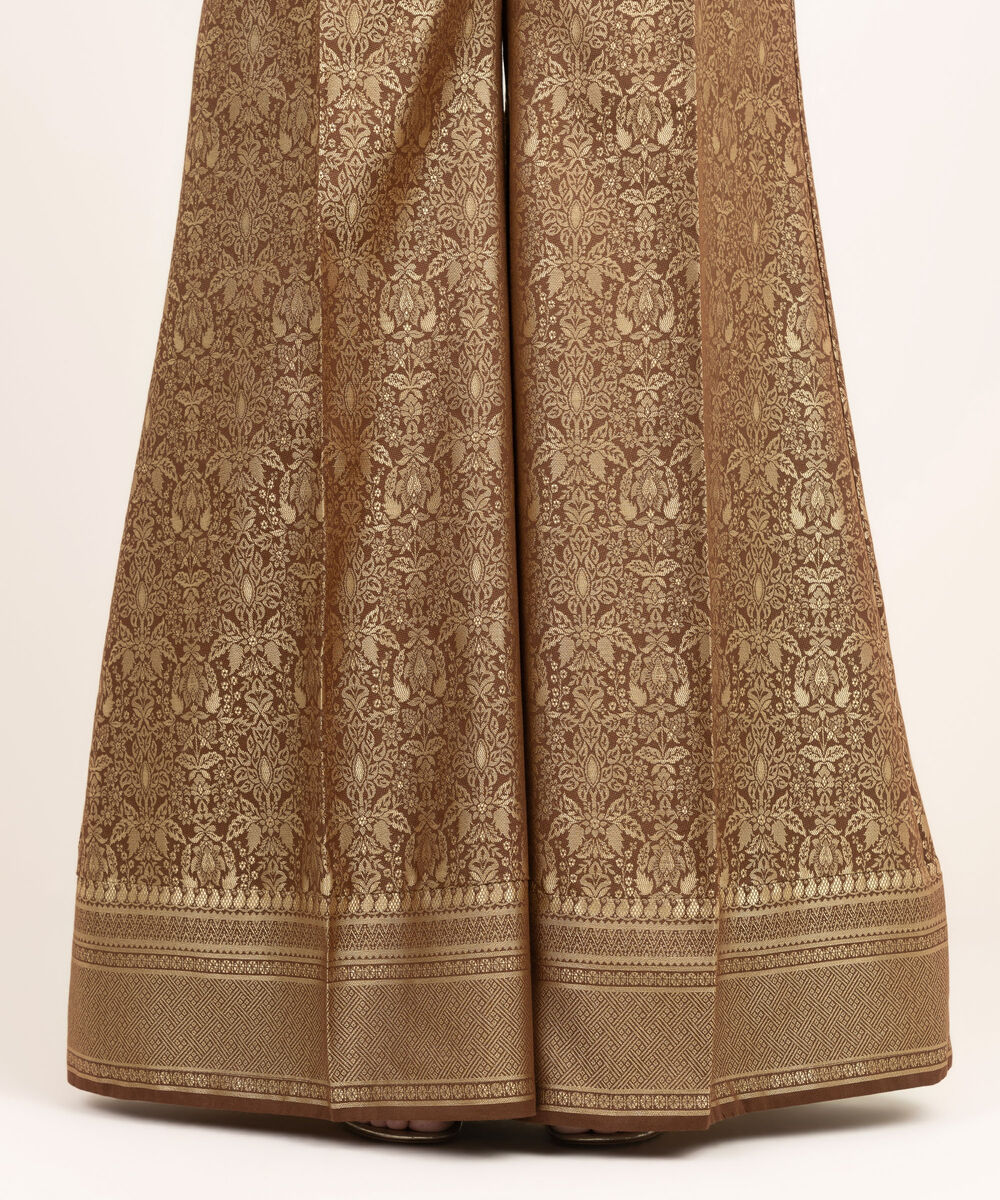 Women's RTW Extra Weft Jacquard Solid Brown Sharara