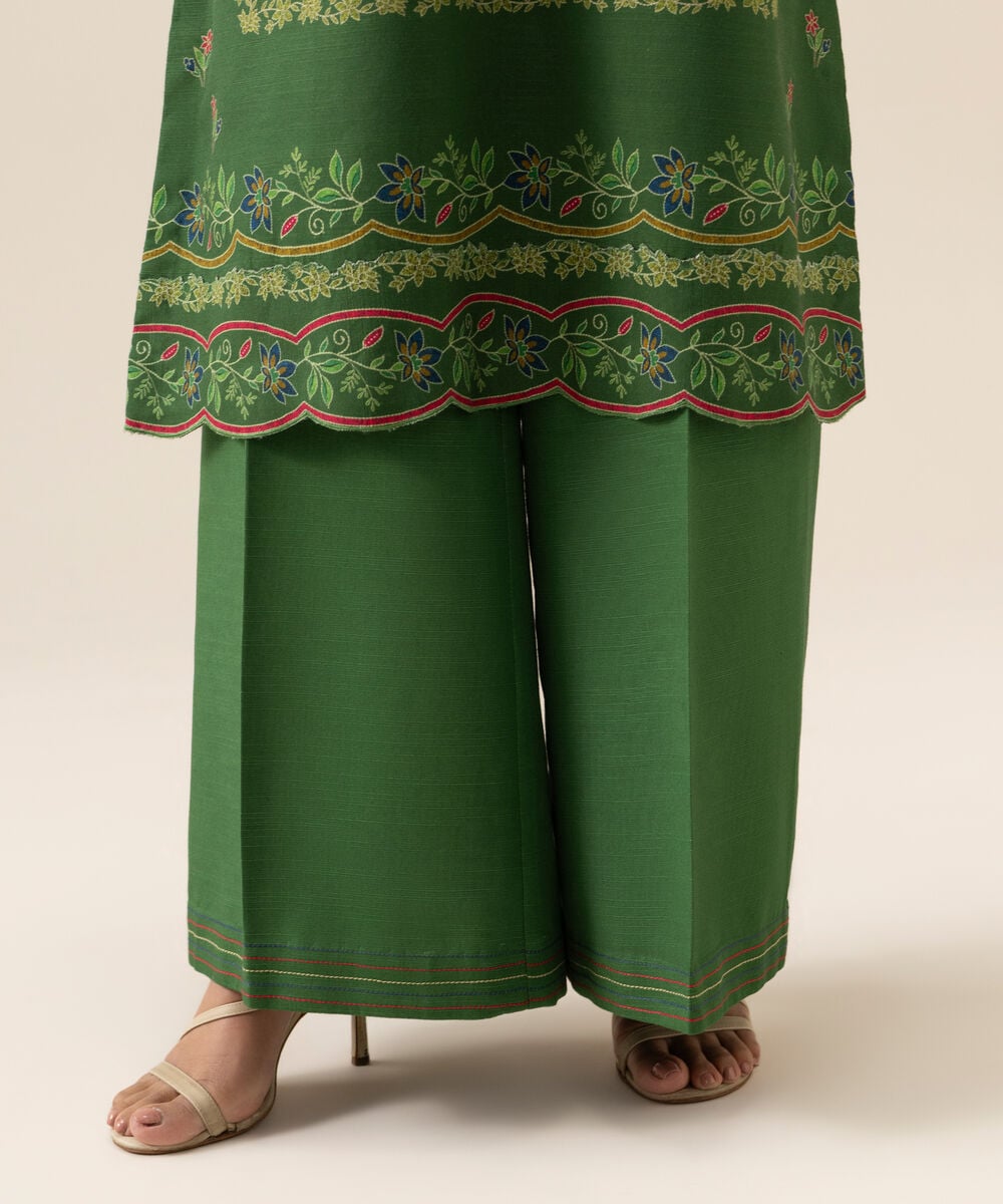 Women's Unstitched Light Khaddar Printed Green 3 Piece Suit