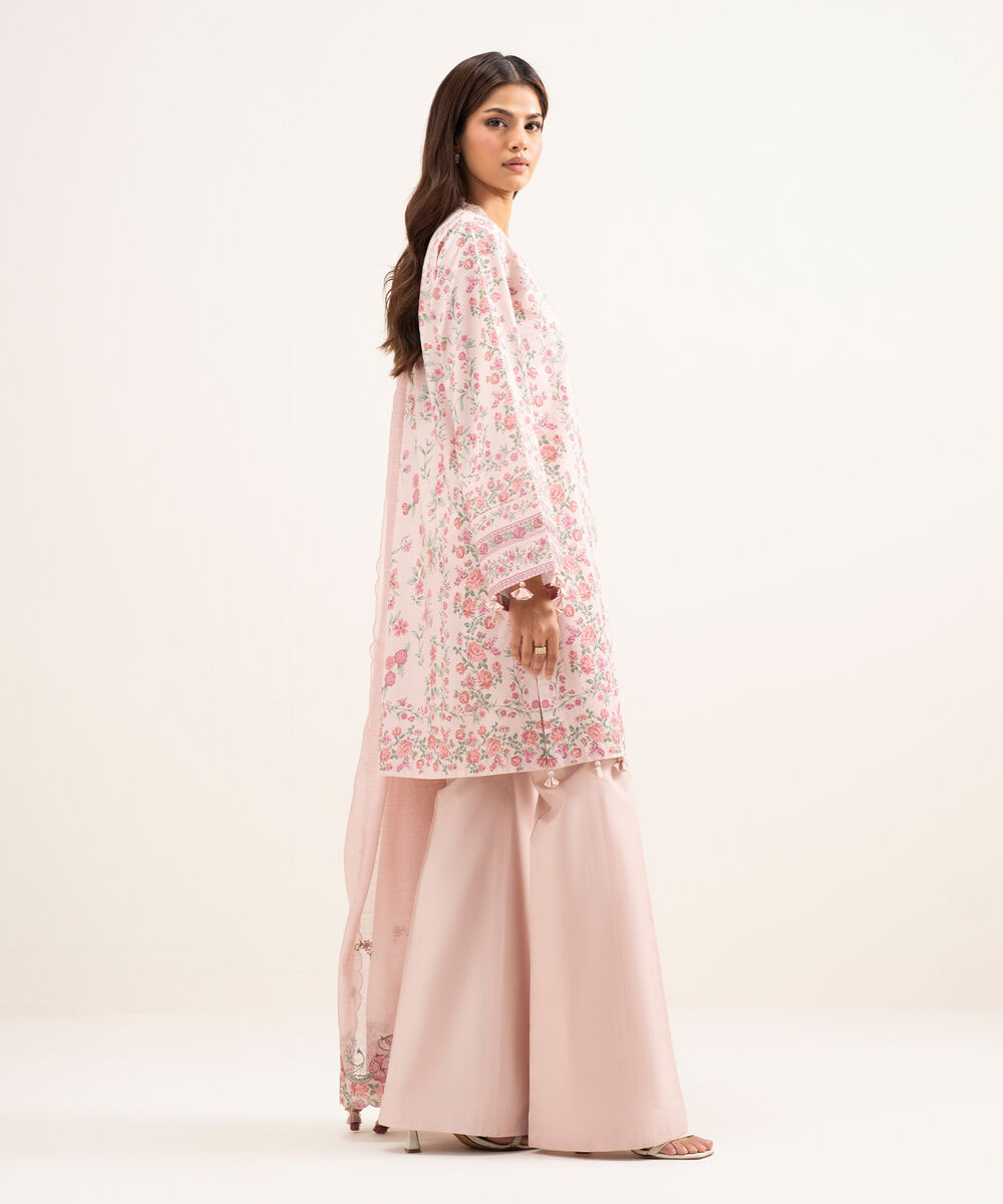 Women's Unstitched Lawn Embroidered Pink 3 Piece Suit