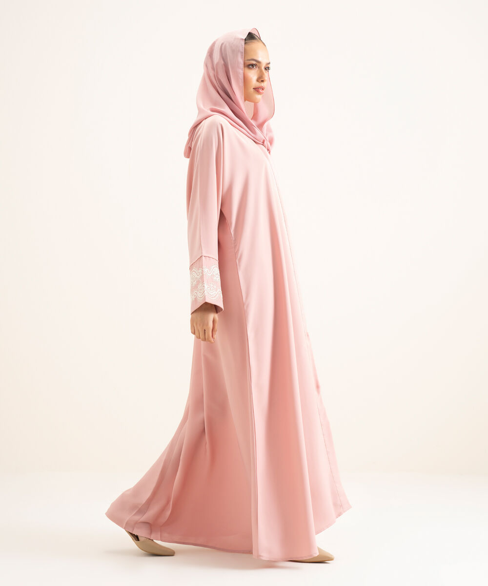 Women's Pink Embroidered Kimono Abbaya Set