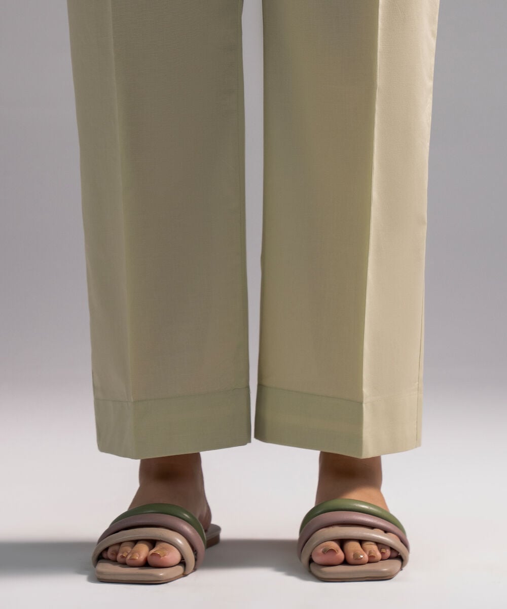Women's RTW Cambric Solid Mint Green Straight Pants