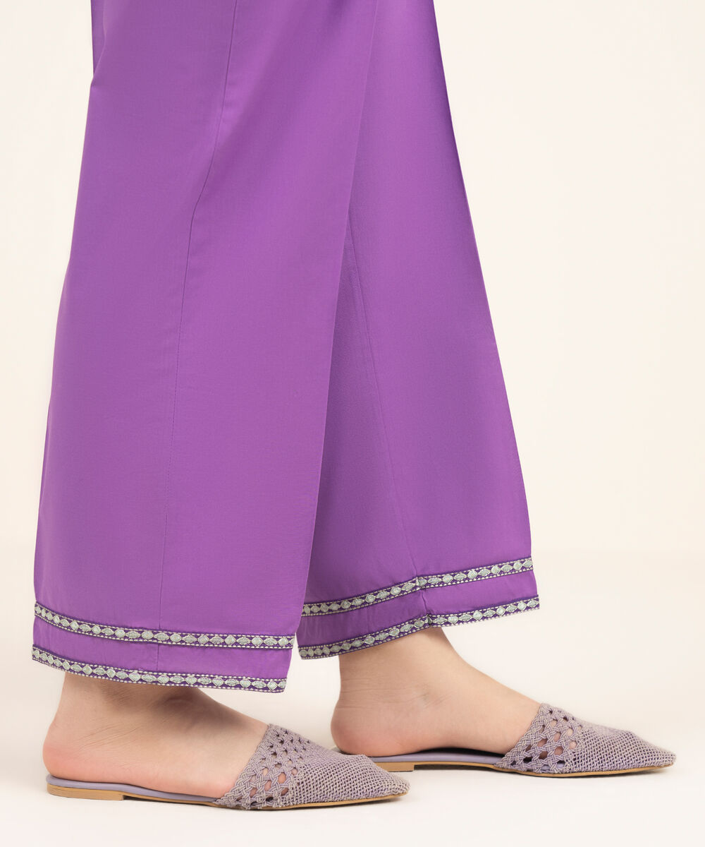 Women's RTW Cambric Embroidered Purple Straight Pants