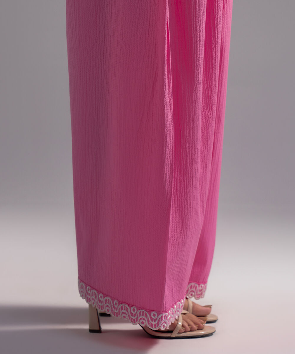 Women's RTW Seersucker Embroidered Pink Shalwar