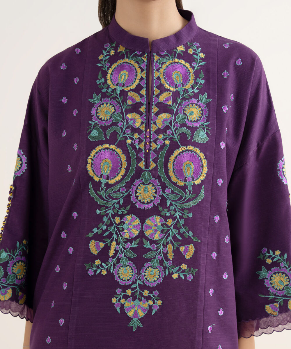 Women's Unstitched Embroidered Khaddar Purple 3 Piece Suit