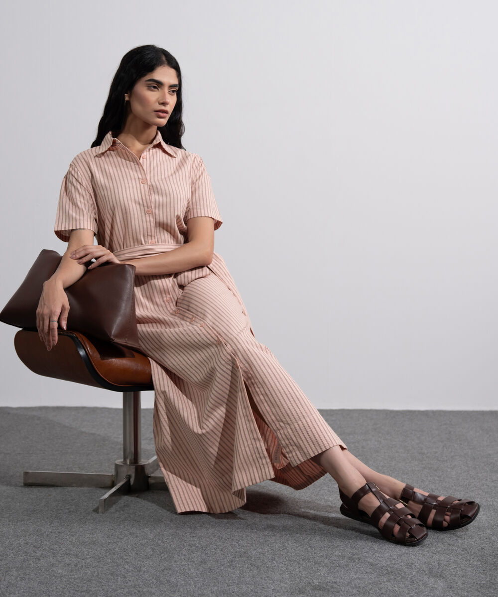 Women's Multi Linen Blend Striped Dress