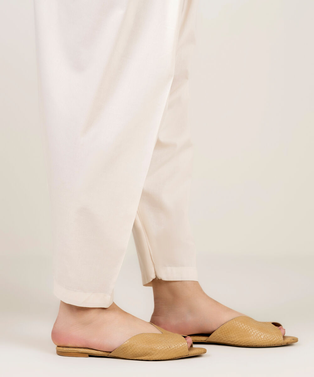 Women's RTW Cotton Viscose Solid Off White Shalwar