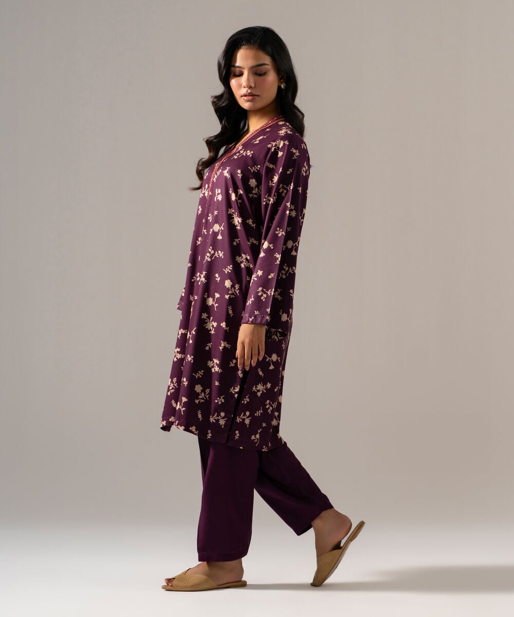 Women's RTW Viscose Marina Printed Purple Straight Shirt