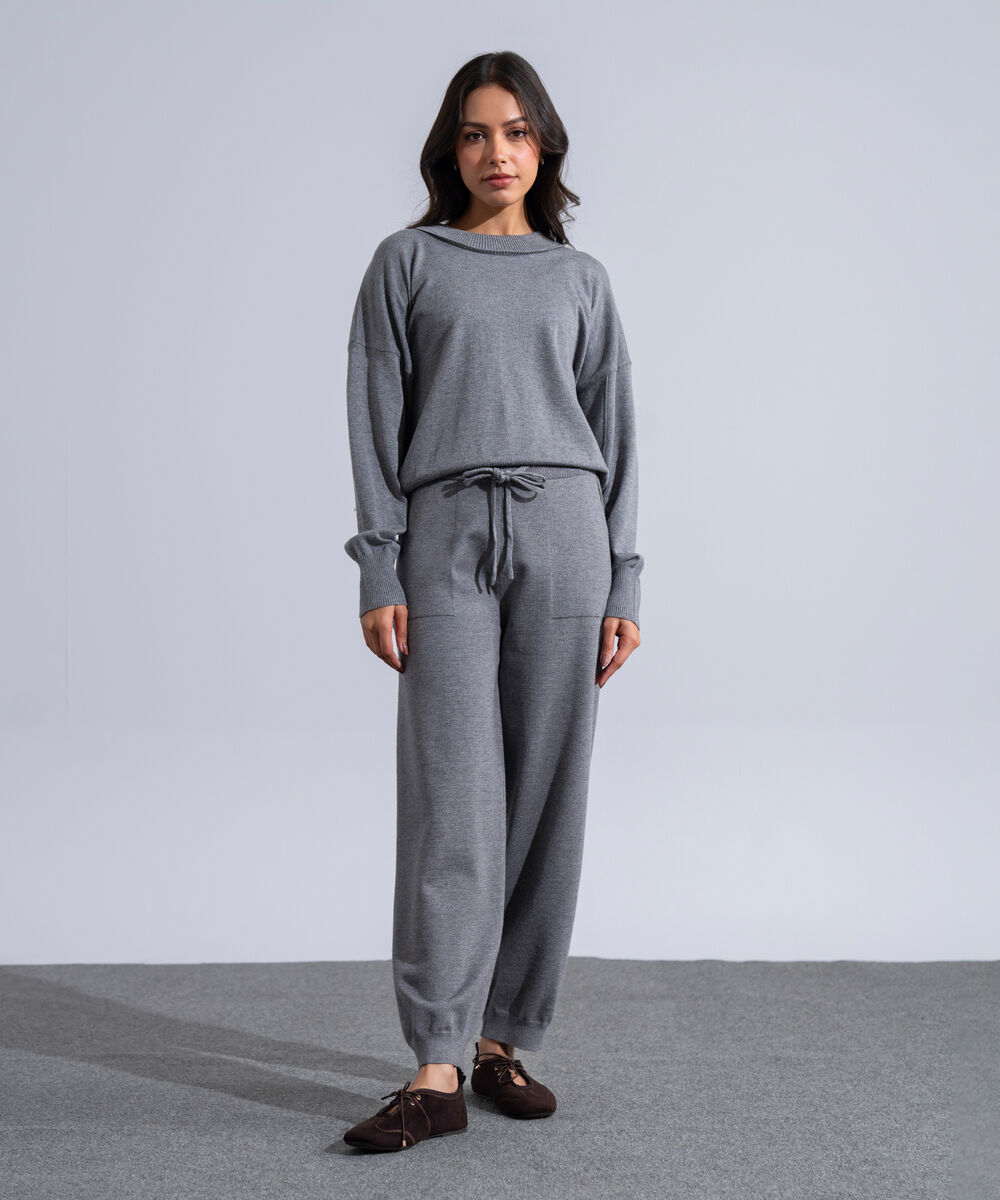 Women's Western Wear Grey Melange Knit Jogger Trousers