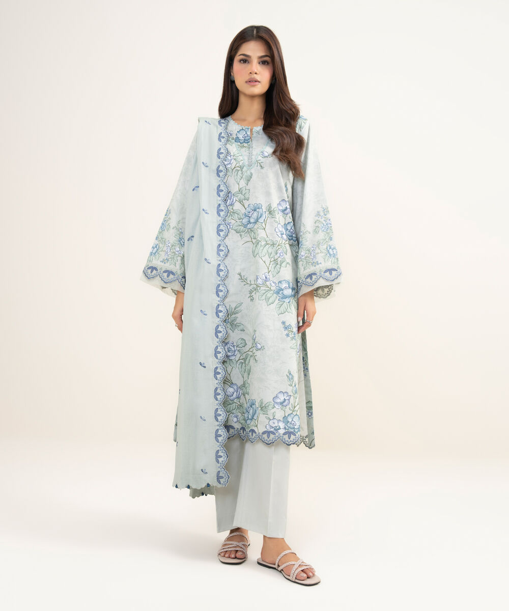 Women's Unstitched Lawn Embroidered Grey 3 Piece Suit