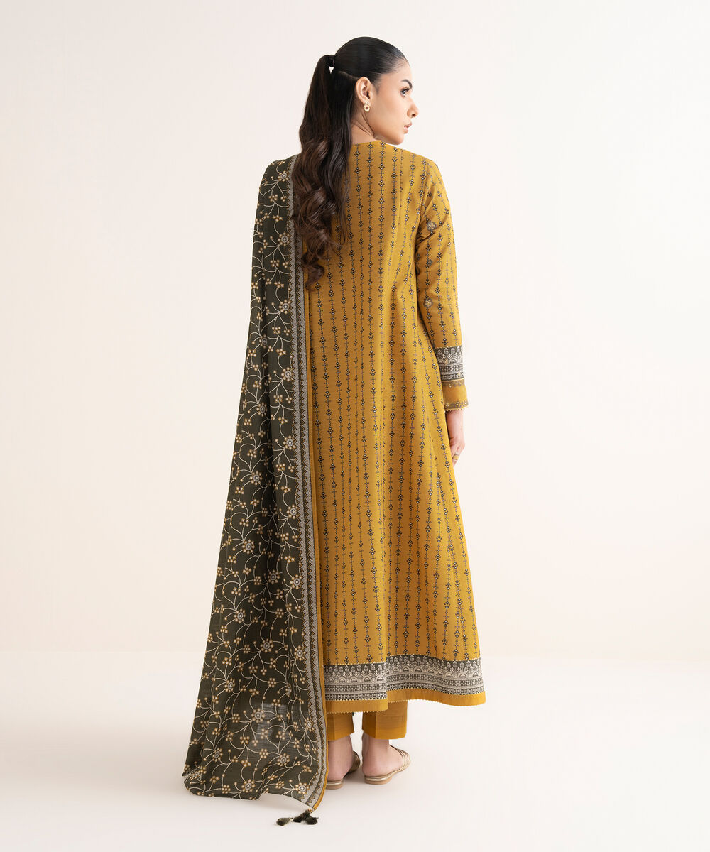 Women's Unstitched Embroidered Khaddar Yellow 3 Piece Suit
