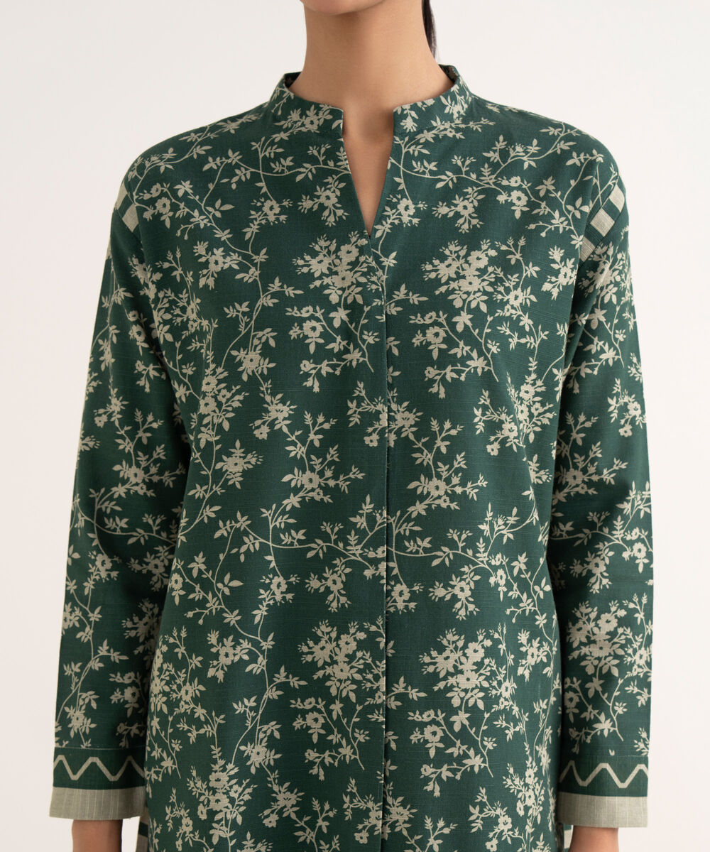 Women's Unstitched Lawn Printed Green Two Piece Suit