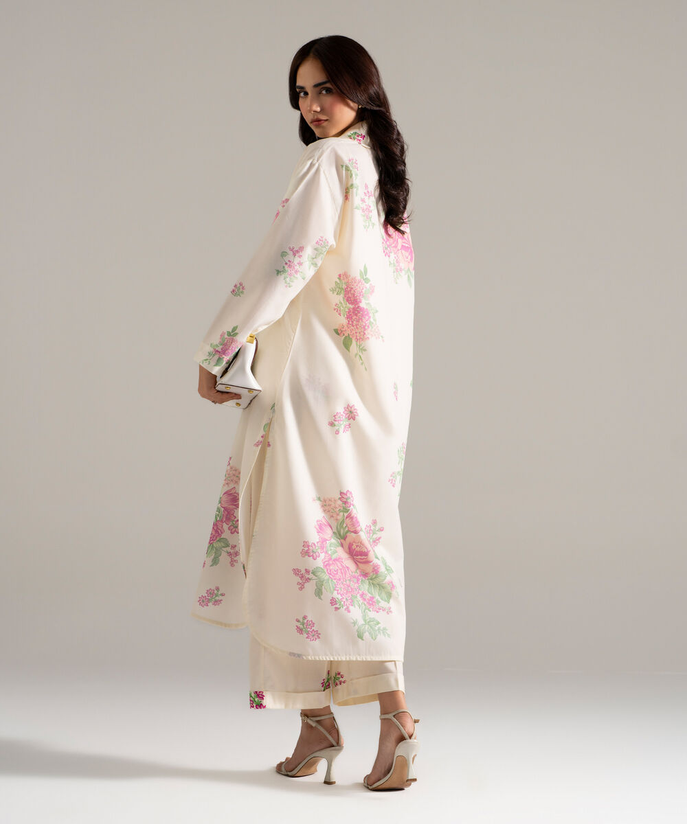 Women's RTW Cotton Viscose Printed Off White 2 Piece Suit
