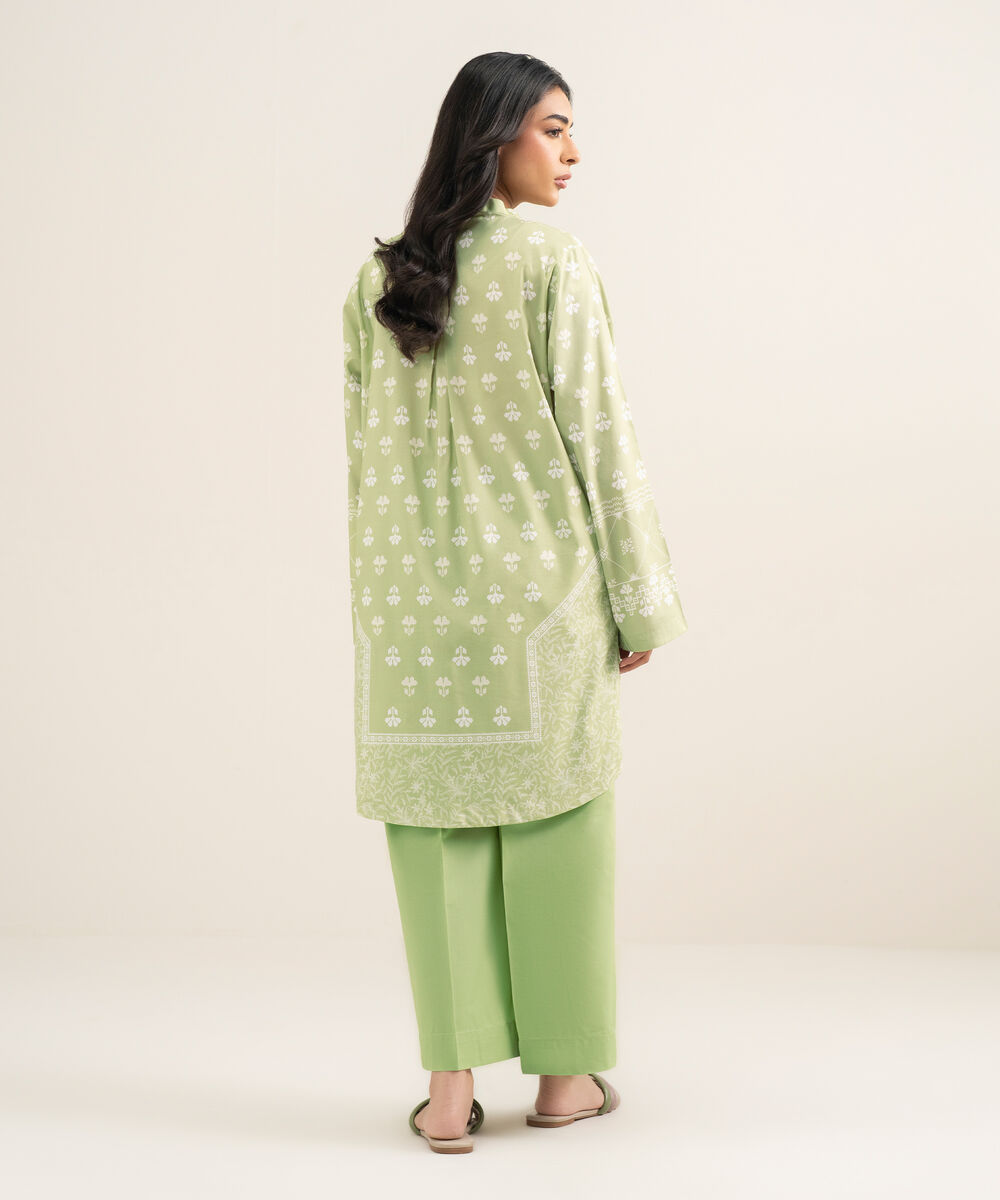 Women's RTW Cotton Viscose Printed Green Straight Shirt
