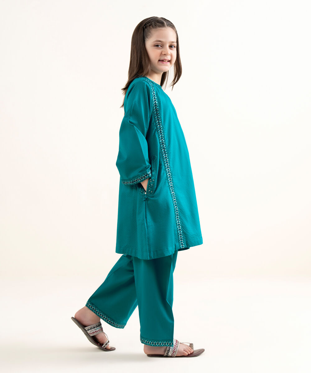 Girls Two Piece Embroidered Textured Lawn Suit