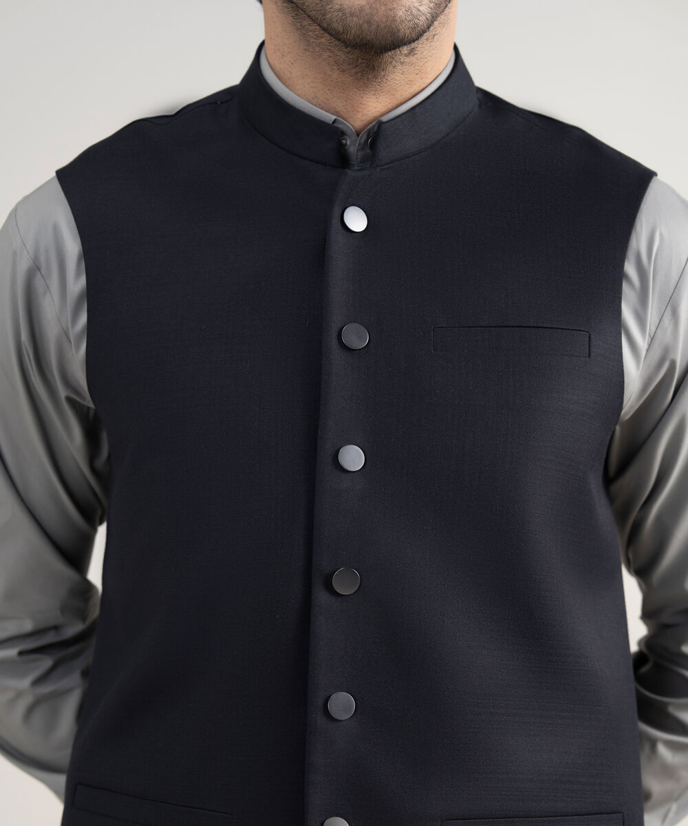 Men's Stitched Premium Suiting Black Waistcoat