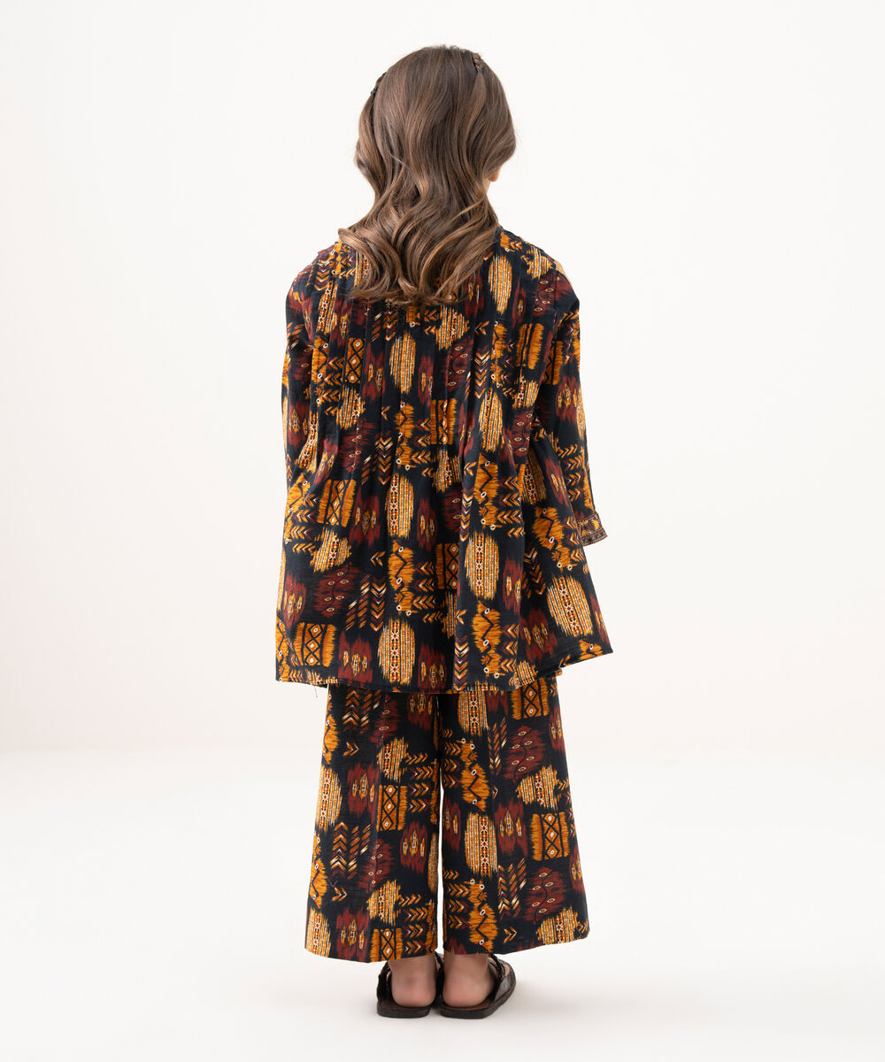 Girl's Light Khaddar Printed Black 2 Piece Suit