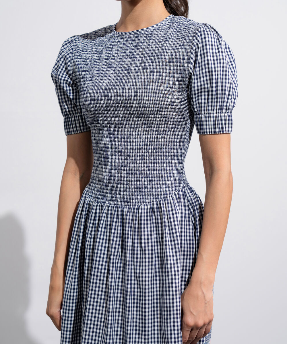 Women's Western Blue And White Smocked Gingham Dress