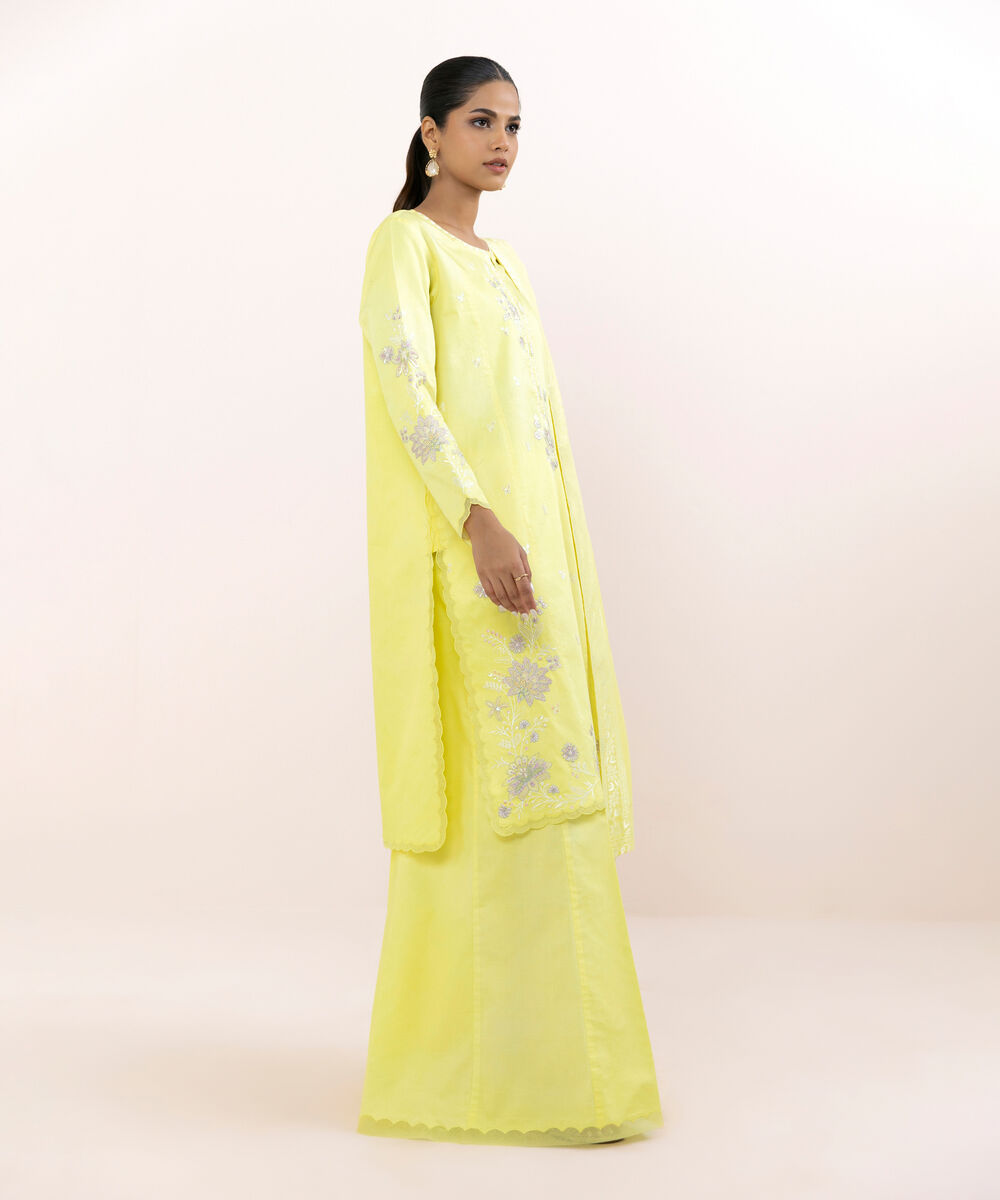 Women's Unstitched Light Cotton Satin Dyed Three Piece Suit