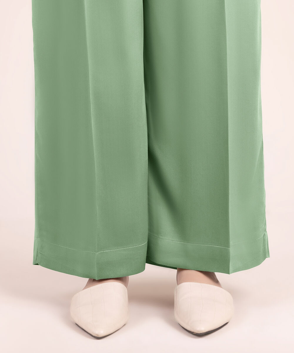 Women's RTW Linen Viscose Solid Green Culottes