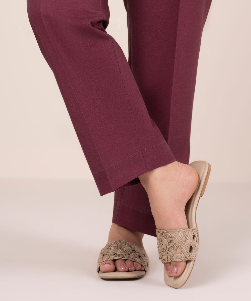 Women's RTW Cambric Solid Purple Straight Pants