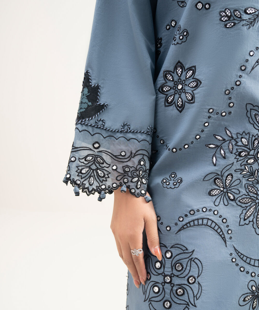 Women's Unstitched Textured Lawn Embroidered Grey 3 Piece Suit