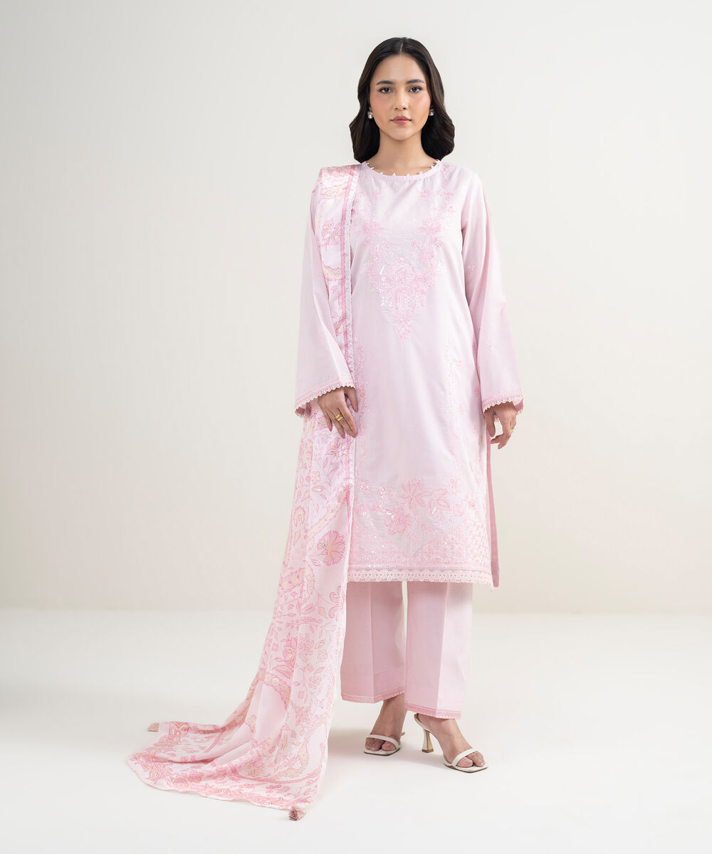 Foil Silk Printed Pink Dupatta