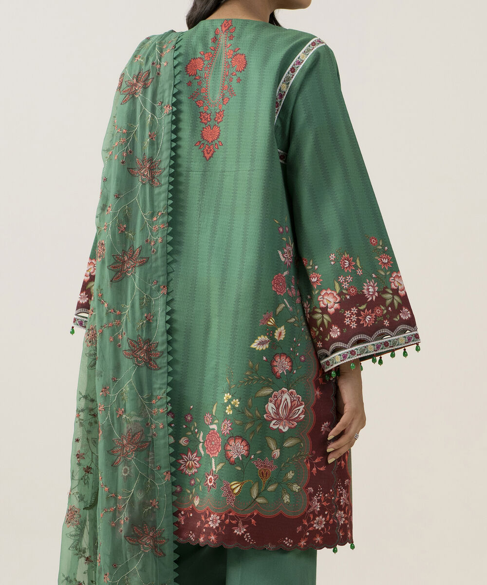 Women's Unstitched Blended Chiffon Printed Green  3 Piece Suit