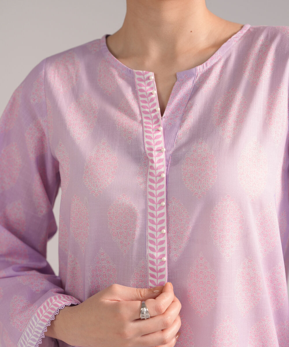 Women's RTW Crosshatch Printed Lavender Straight Shirt