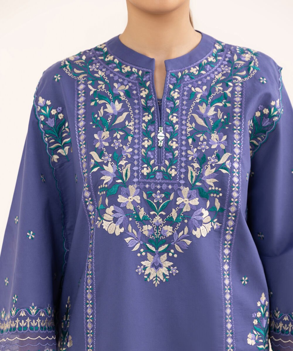 Women's Unstitched Textured Lawn Embroidered Blue 3 Piece Suit