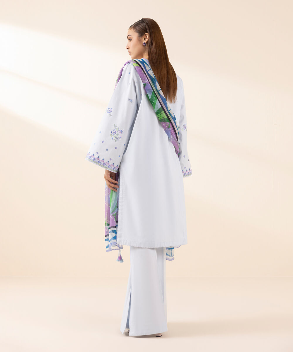 Women's Unstitched Lawn Embroidered Blue 3 Piece Suit