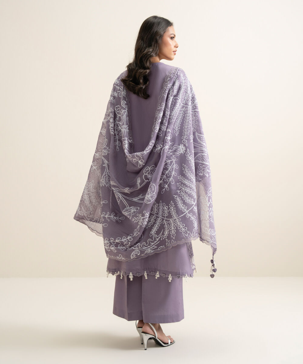 Women's Unstitched Lawn Embroidered Purple