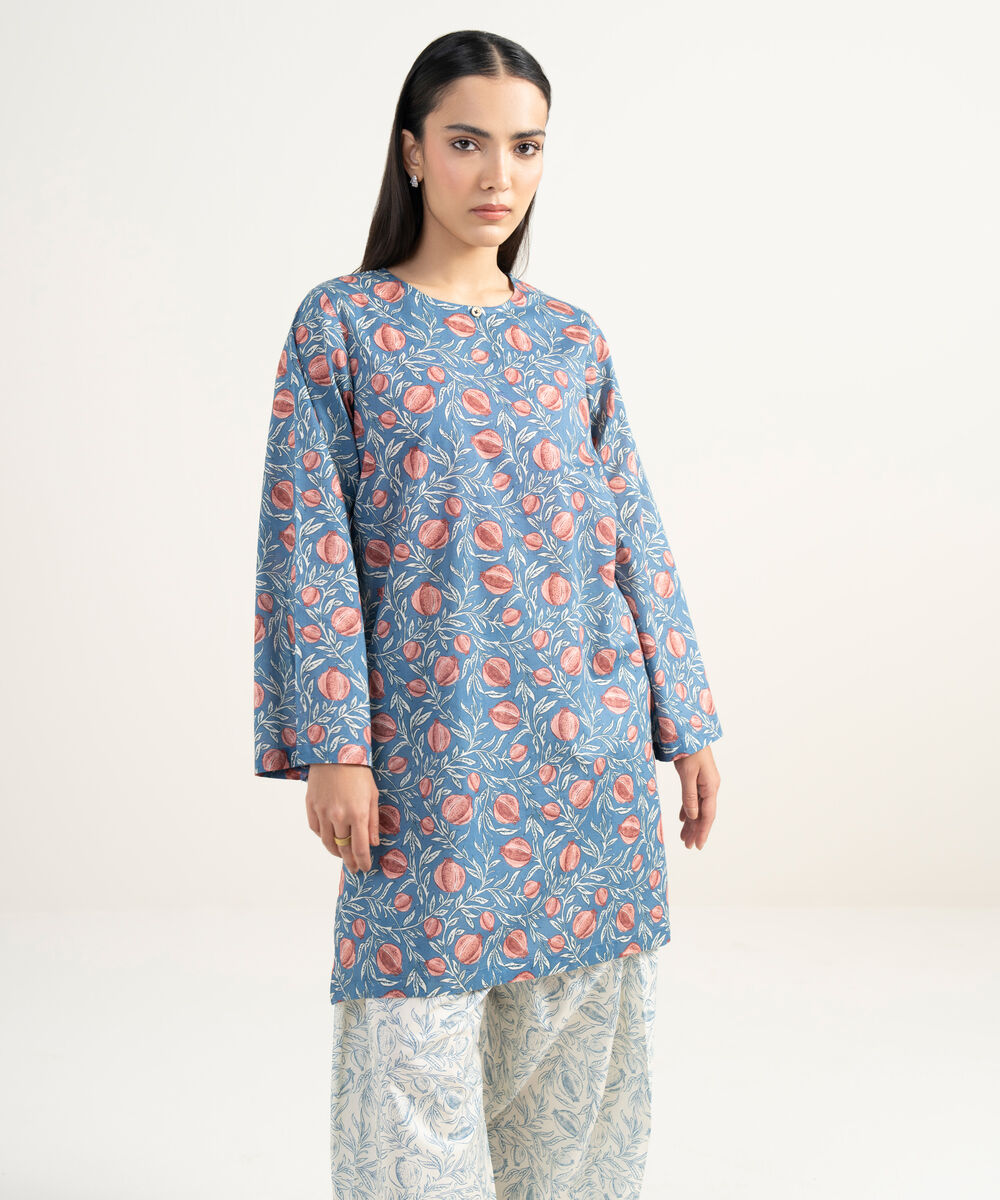 Women's RTW Lawn Printed Blue Straight Shirt