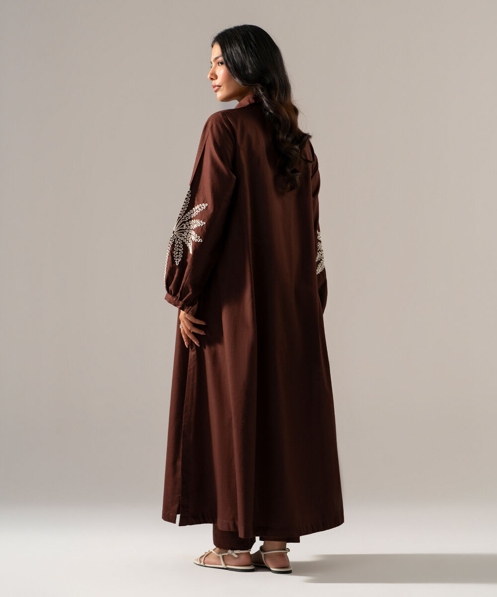 Women's RTW Cross Hatch Solid Embroidered Brown A-Line Shirt