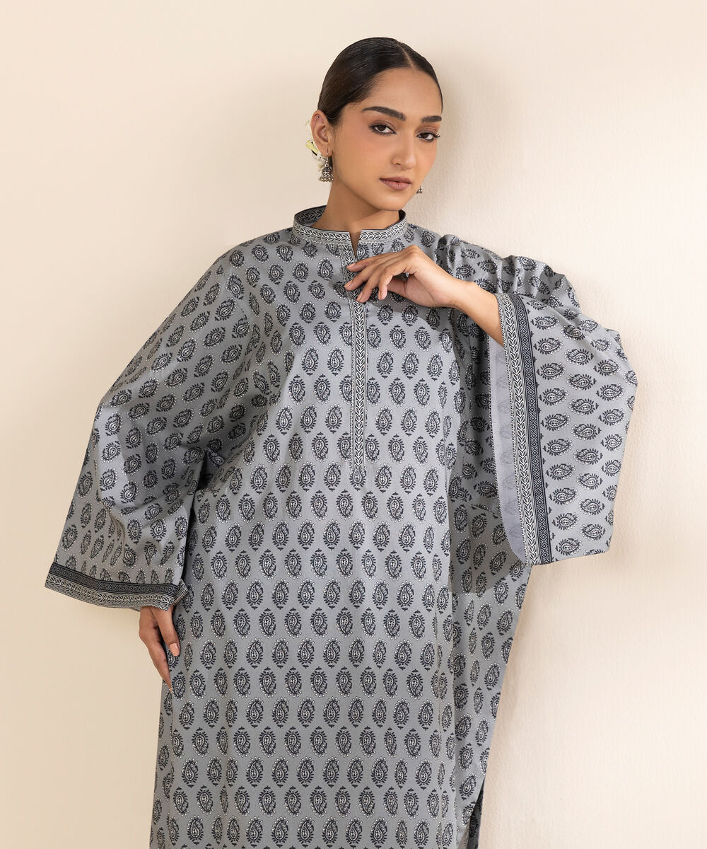 Women's Unstitched Lawn Printed Grey Shirt