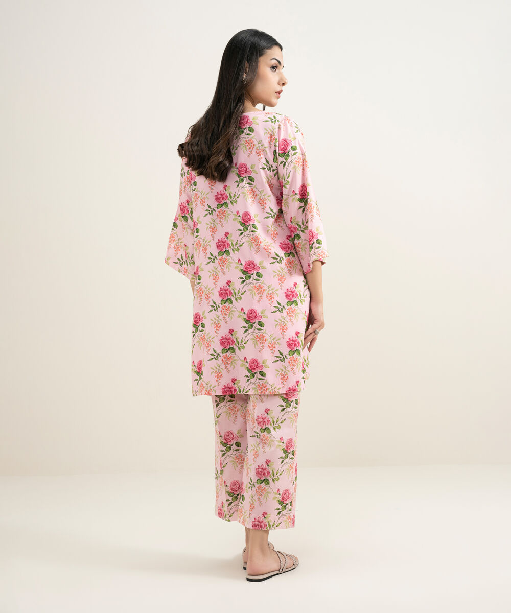 Women's RTW Arabic Lawn Printed Pink 2 Piece Suit