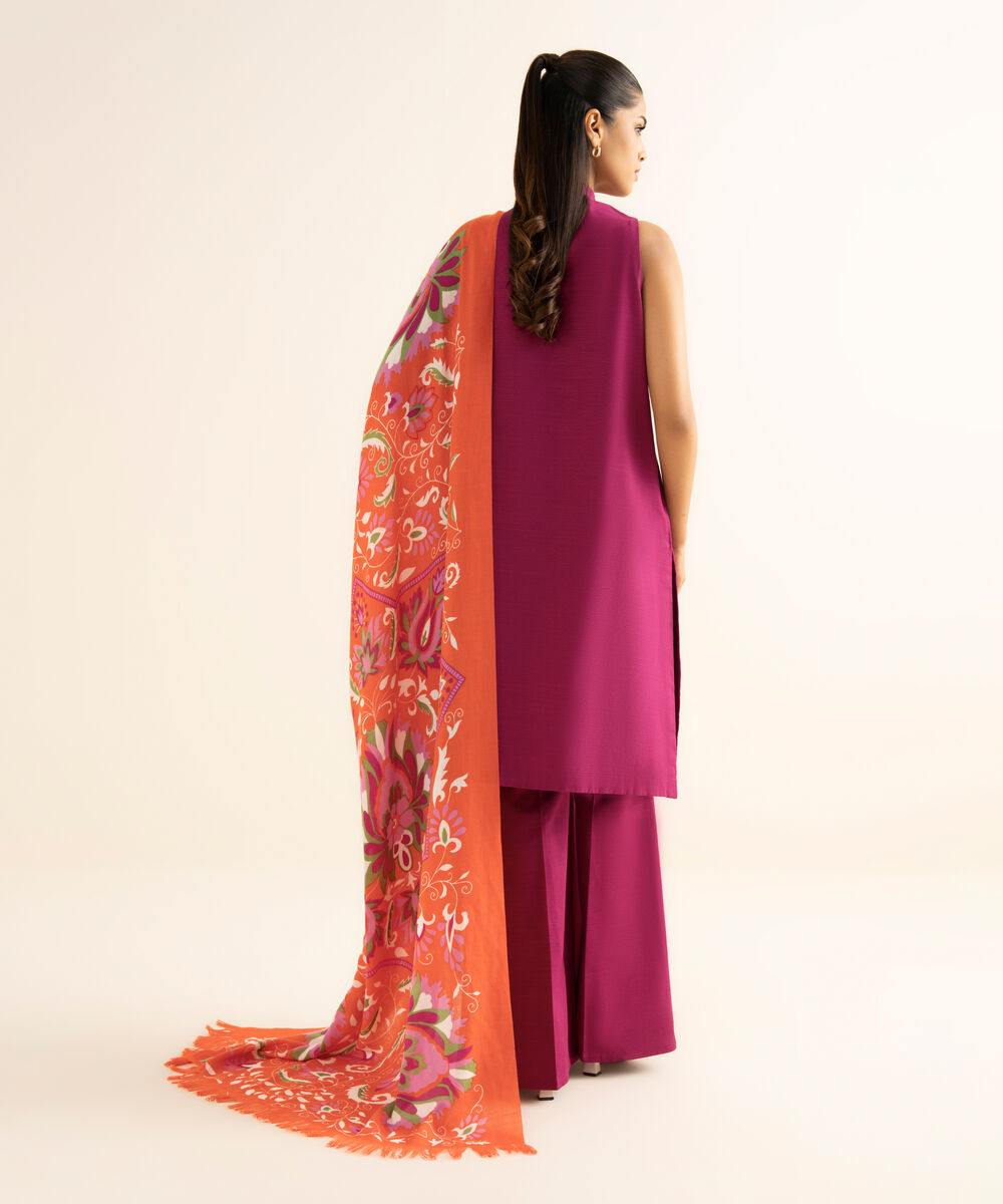 Women's Unstitched Twill Embroidered Pink 3 Piece Suit