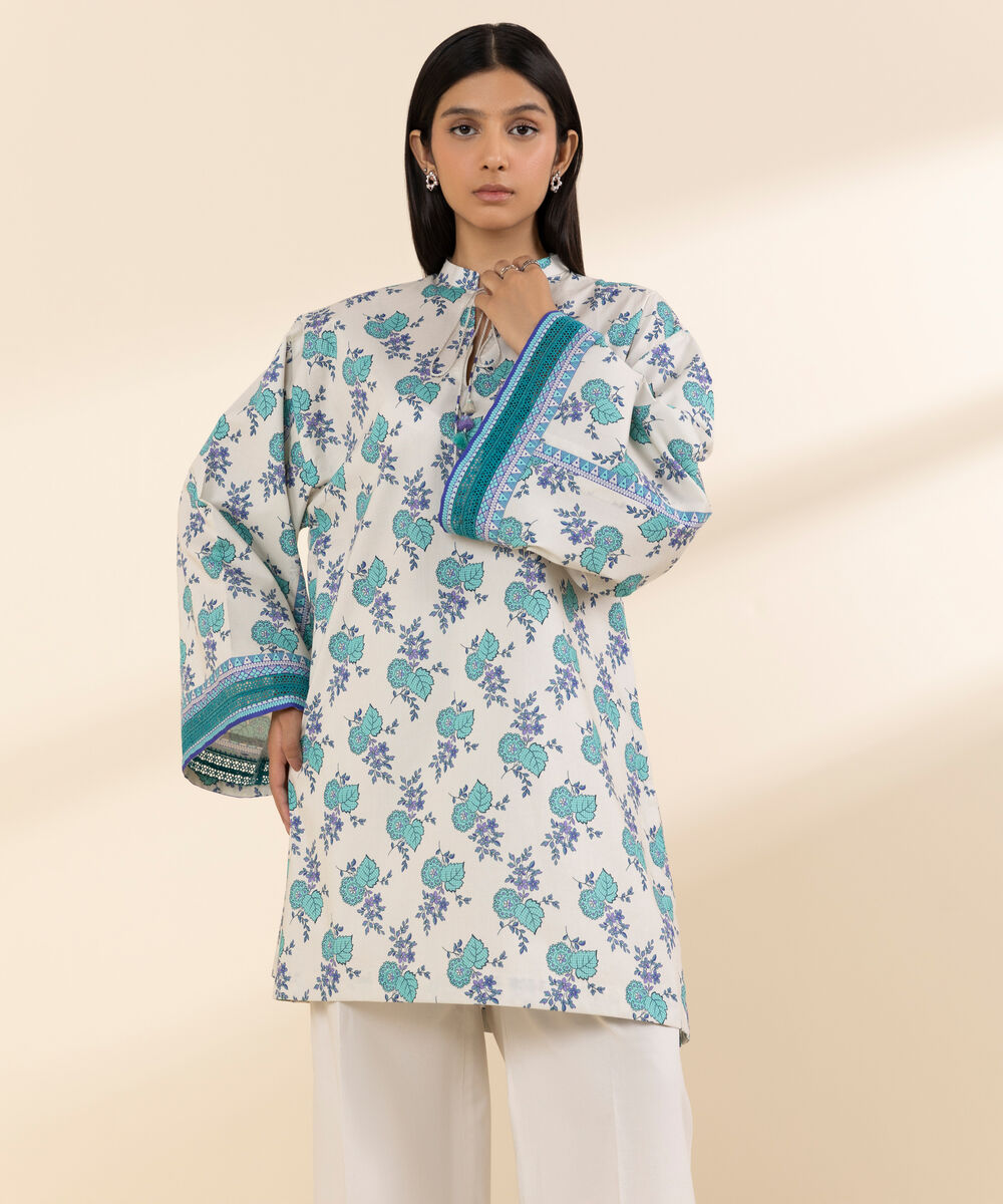 Women's Unstitched Lawn Printed Blue 2 Piece Suit